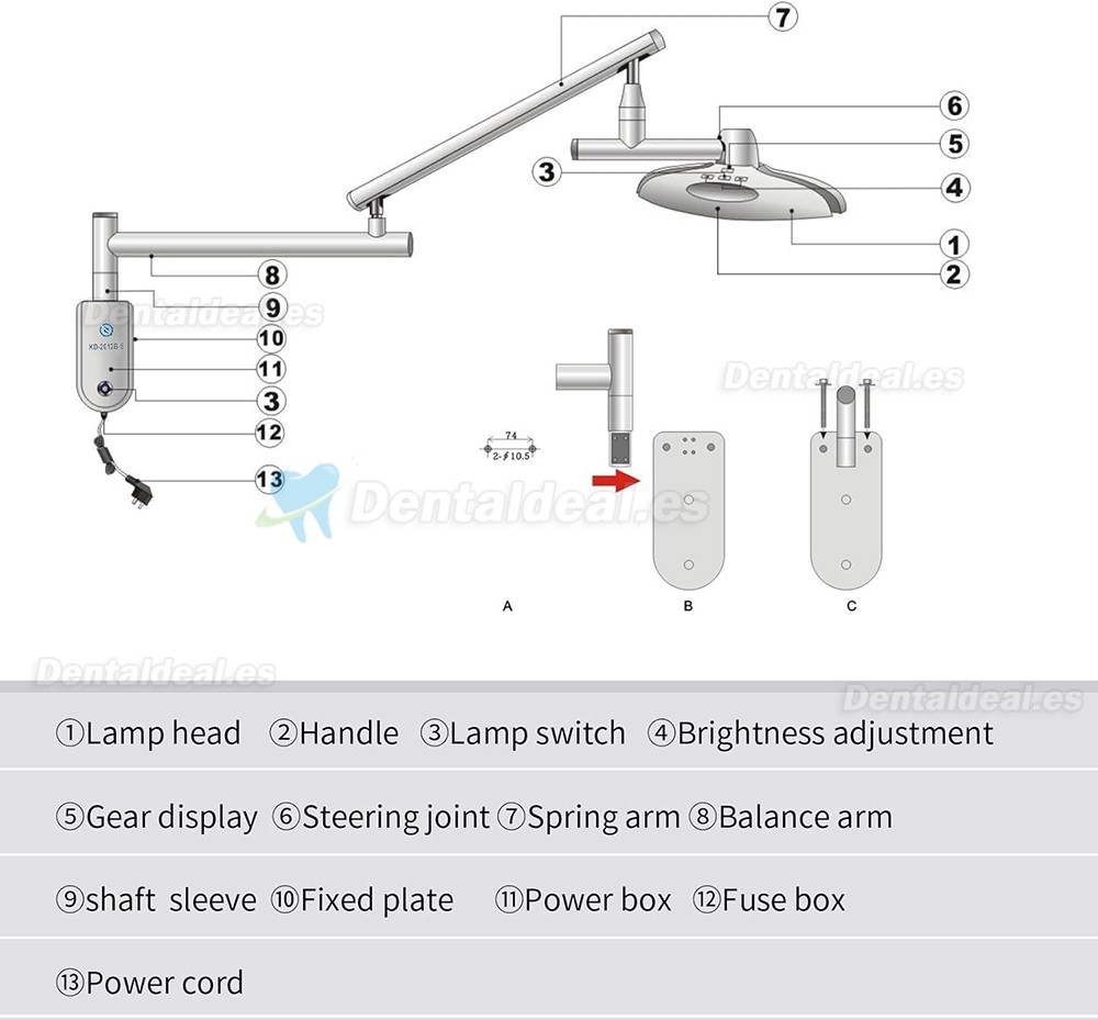 KWS KD-2012B-5 L&aacute;mpara Dental LED de Pared 90W sin Sombras para Exploraci&oacute;n